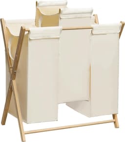 Wasmand - 3 vakken en 2 afneembare zakken - geschikt voor badkamer slaapkamer woonkamer — thumbnail 1