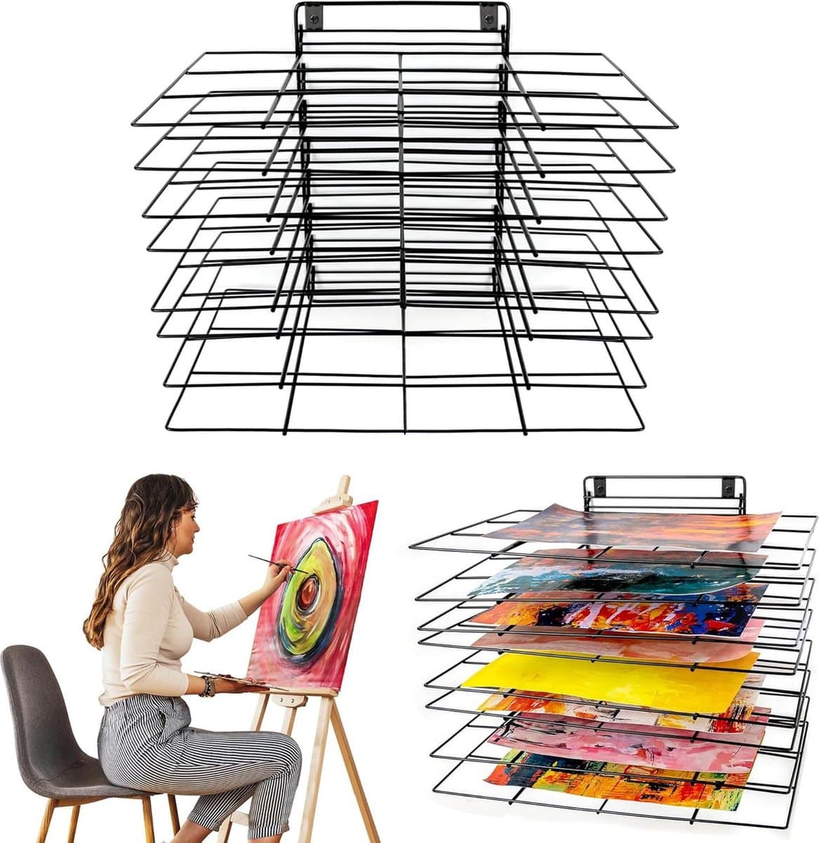 Klein hangend verfdroogrek - 8 planken - Canvas Art Storage - Schilderdroogrek met schroeven — afbeelding 1
