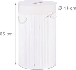 3x wasmand bamboe - wasbox met deksel - 70 liter - rond - 65 x 41 cm - wit — thumbnail 5