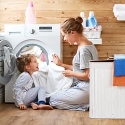 2x wasmand 2 vakken - bamboe wasbox wit - 95 liter - opvouwbaar - met deksel — thumbnail 4