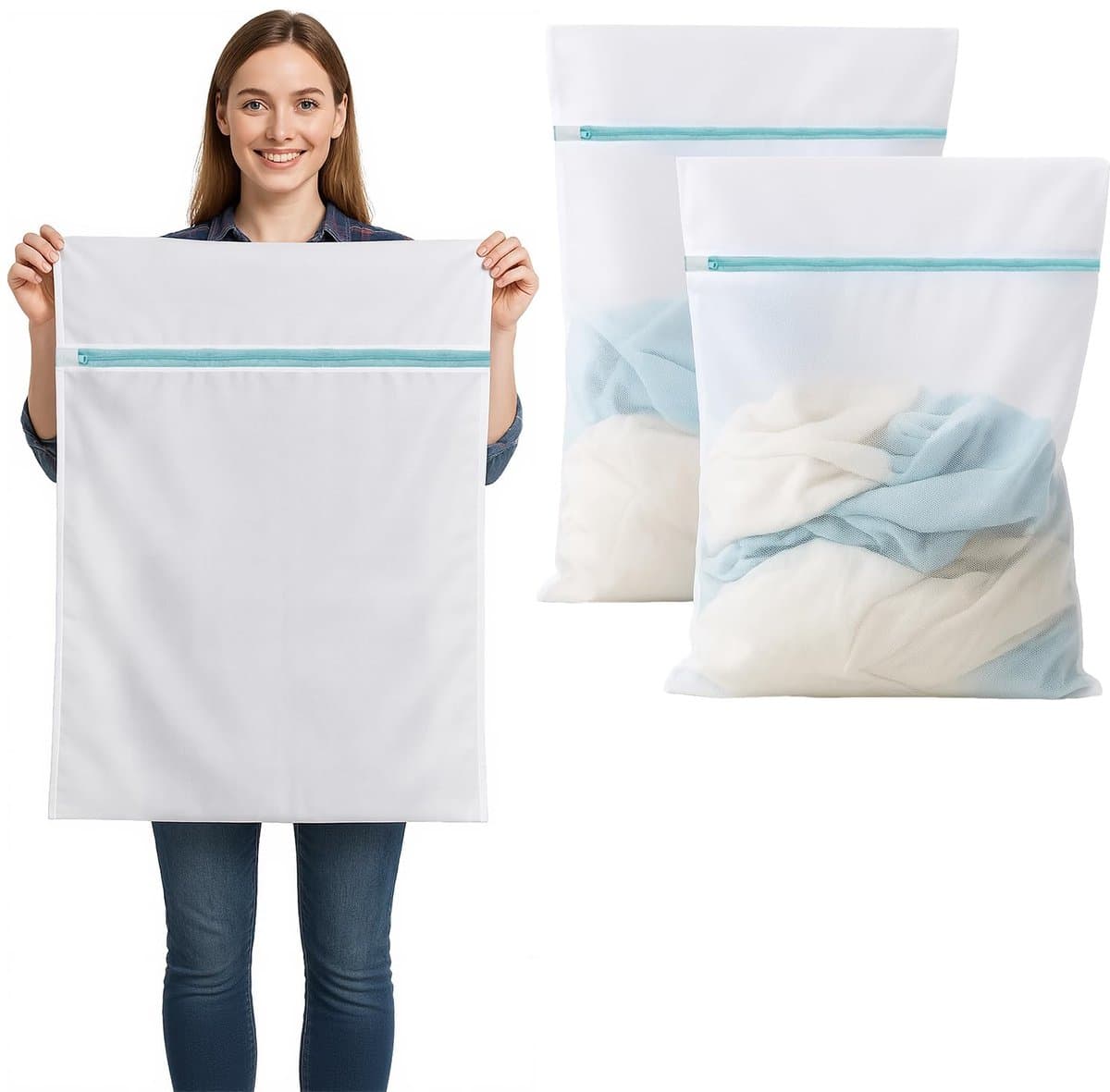 carmdering- Waszak XXL - Wasmachine Tas - Wasnet - Bescherming Voor Volumineuze Stukken - Veilige Rits Sluiting - Versterkt Polyester - Herbruikbaar Tot 90°C - Ideaal Voor Gezinnen - 2 Stuks — afbeelding 1