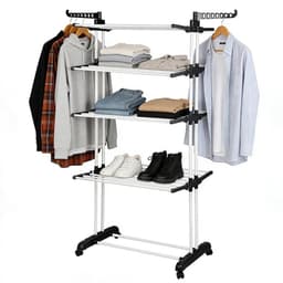 Linkforu - Verrijdbaar Kledingrek - Droogrek - Met 3 Opbergplanken - Wielen - Ruimtebesparend - 170CM - Multifunctioneel — thumbnail 1