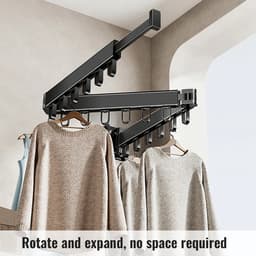 Dailygoods Aan de muur gemonteerd opvouwbaar droogrek, intrekbare kledinghanger, opvouwbare aluminium kleding voor balko — thumbnail 2