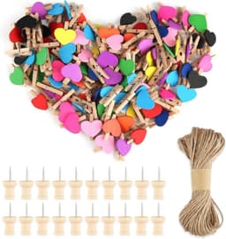 Mini houten haringen - Decoratieve clips - Fotowand decoreren - Hartvormig design - 100 stuks - 10 kleuren — thumbnail 1