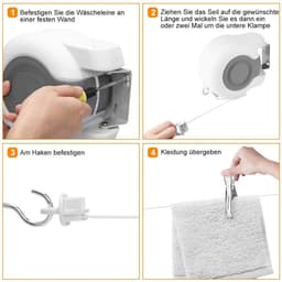 Dailygoods- Waslijn Uittrekbaar 13 Meter - Wanddroogrek - Duurzaam Materiaal - Ruimtebesparend - Intrekbaar Ontwerp - Geschikt voor Binnen/Buiten - Droogrek — thumbnail 4