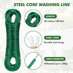Dailygoods - Waslijn voor Buiten - Zware Toepassingen - 30 Meter - Groen - Roestvrij en Waterdicht - Tot 120 Kg Belastbaar - Ideaal voor Balkon en Tuin — thumbnail 4