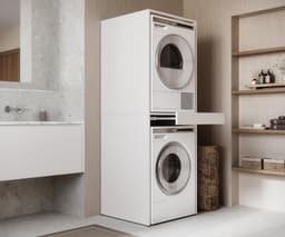 Badkamerkast - Wastoren Kast - Wasmachine Opbergen - Uittrekbaar Werkblad - 187cm Hoog - Wit — thumbnail 4