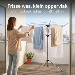 Cheqo® Droogrek Inklapbaar - Droogmolen Staand - Wasrek met Statief - Wasdroogrek Opvouwbaar - 3 Armen - Voor Camping - Voor Binnen en Buiten - Met Voet - Ruimtebesparend - Voor Balkon - Draaibaar - Mobiel - Droogparasol - Kledingdroger — thumbnail 3