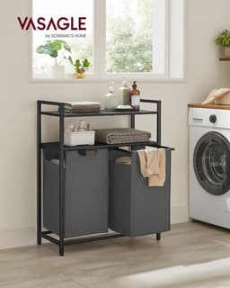 Vasagle Laundry basket, laundry sorter with 2 pull-out and removable pockets, 2 shelves, 46 l capacity per bag, for laundry room, black and grey BLH211G01 — thumbnail 5