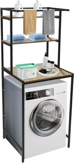 3-traps wasmachinerek, toiletrek boven de wasmachine, staand toiletrek, wasmachine-onderkast voor badkamer, waskeuken, zwart — thumbnail 1