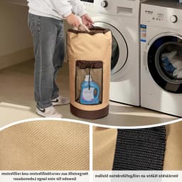 Grote Waszak van 90 Liter, Waterdicht en Vouwbaar, Ideaal voor Huis, College en Reizen, Met Verstelbare Schouderbanden in Lichtgrijs en Donkergrijs — thumbnail 4