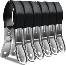 GELLDG Handdoekklemmen - Metalen Klemmen Set - Roestvrij Staal met Antislip Rubber - Maximale Opening 5 cm - 6 Stuks - Geschikt voor Strandstoel en Waslijn - Zilverkleur — thumbnail 1