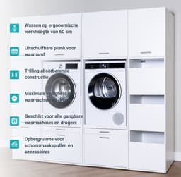 Washcab® Wasmachine Kast - Wasmachine Verhoger - Wasmachine Ombouw - Wit - Met lade - Duo Set High 5 — thumbnail 5