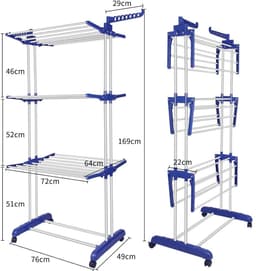 4-laagse Droogkledingrek170x76x50cm , 6 opvouwbare vleugels en 2 draaibare armen, stevig frame, geschikt voor binnen/buiten gebruik, draagbare kledinghanger, voor appartementen, slaapkamers, balkons, Blauw. — thumbnail 3