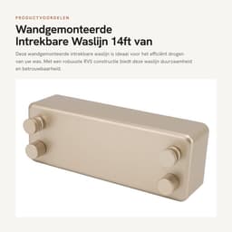 Dailygoods- Waslijn Oprolbaar - Wandgemonteerd - Intrekbaar - 14ft - Heavy Duty - Roestvrij Staal - Wasrek — thumbnail 5