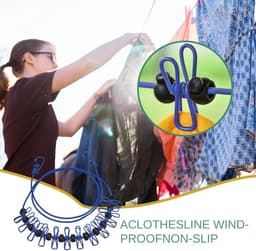 Waslijn Camping - Drogrek Kledinglijn - Kleding Drogen - Antislip Design - 1.7 meter - Blauw — thumbnail 4