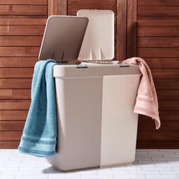 Wasmand - Wassorteerder - Wasmand opvouwbaar - Wasbox - Wasmand met touch deksel - Sumpas Wasmand - 2 vakken -80 Liter - 100% gerecycled plastic - Bruin/Creme — thumbnail 1