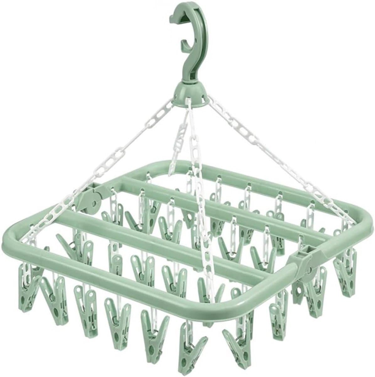 Multifunctionele Droogrek voor Kleding, Vouwbaar Droogrek met 32 Clips voor Sokken, Ondergoed en Baby Kleding in Groen — afbeelding 1