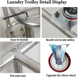 Wasmand op wielen - Linnenwagen - Vuile kleding sorteren - Afneembare waterdichte tas - 400 liter capaciteit - Beige — thumbnail 2