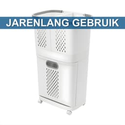 2-Laags Wasmand met Wielen – Multifunctionele Laundry Sorter met Uitneembare Wasmand – Badkamer Opberg Organizer – Grijs/Wit — thumbnail 2
