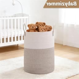 Gevlochten wasmand met handvat, ronde opbergmand voor dekens en speelgoed, 38 x 50 cm, ideaal voor woonkamer of wasruimte, stijlvol en praktisch — thumbnail 4