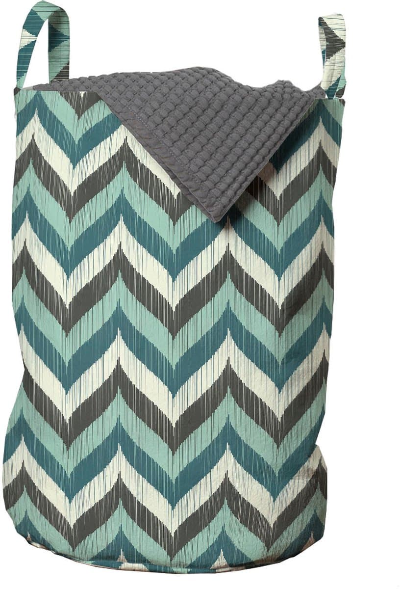 ABAKUHAUS turquoise waszak, abstracte golvende lijnen, wasmand met handvaten, trekkoordsluiting voor wasserettes, grijs bleek teal — afbeelding 1