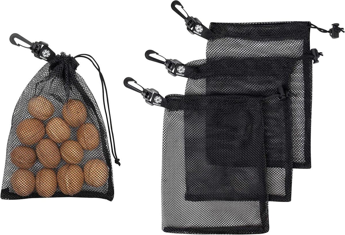 Mesh Trekkoord Tas - Opbergzakje - Spullen Verzamelen - Met Clip - Set van 4 - Zwart — afbeelding 1