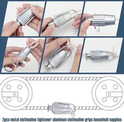 Set van 2 waslijnspanners, metalen waslijnkatrollen, zware aluminium waslijnspanners, geschikt voor katrollen en vaste waslijnen voor huishoudelijk gebruik. — thumbnail 5