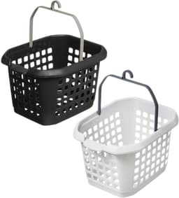 Wasmand - Wasknijpermandjes - Wasknijper Opbergmand met Handvat - Wasknijperhouder - Waslijn Accessoires - Wasruimte Organiser - Kunststof - 4 Liters - 22.5 x 13.5 x 17.5 cm - Wit & Donkergrijs — thumbnail 1