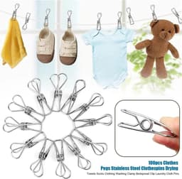 Wasknijpers RVS - Kledingknijpers Clips - Kleding Drogen - Sterk en Stevig - 100 Stuks 6cm - Zilverkleurig — thumbnail 4