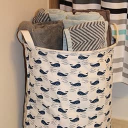 1-delige set - Wasmand - Katoen/linnen wasmand - Opbergemmer - Opbergtas - Opvouwbaar - Katoen/linnen materiaal - Waterdicht - Geschikt voor het opbergen van vuile kleding, speelgoed en huishoudelijke artikelen - 43*35 cm - Wit met walvismotief — thumbnail 5
