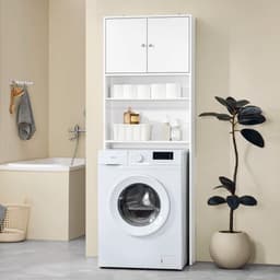 Golaro Wasmachinekast - Opbergkast met Deuren en Planken - Badkamer Opbergkast Boven Wasmachine - Wasmachine-ombouw - Wit — thumbnail 4