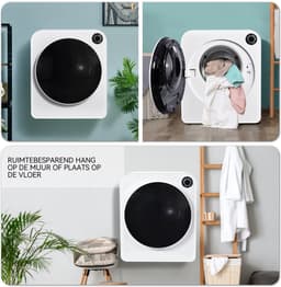 Mini Wasdroger - Compacte Afvoerdroger - RVS Trommel - Wandmontage - 3 kg Capaciteit - Voor Klein Appartement - 49x39x59 cm - Wit — thumbnail 4