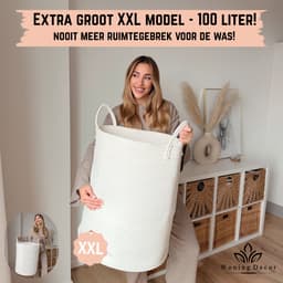 Woning Decor® Wasmand 100L XXL – Katoenen Wasmand – Opbergmand – Wassorteerder – Wit — thumbnail 5