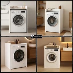 Geluidsarme wasmachinekast met extra plank - Zelfstandig meubel zonder boren - Kasjmier Beige — thumbnail 4