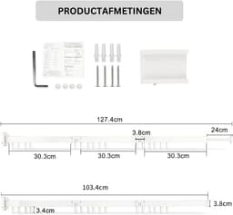 HEZIVO® Droogrek Muur - Wasrek Muurbevestiging - Wanddroogrek - Uitklapbaar Handdoekrek - 120 cm - Met Haken - Wit — thumbnail 2