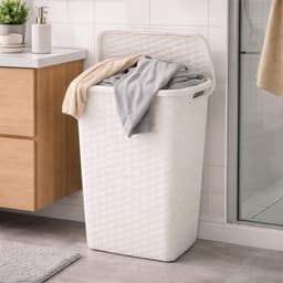 Benson Wasmand - 2x - rotan - met deksel - wit - 60 liter - 33 x 44 x 60 cm - kunststof — thumbnail 4