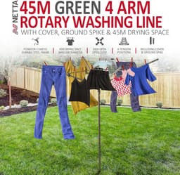 Draaibare Waslijn - Tuin Droogrek - Buiten Wassen - Eenvoudig Openen - 45 Meter Droogruimte - Donkergroen — thumbnail 4