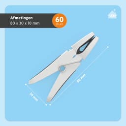 LaundrySpecialist Wasknijpers soft grip - Wit/grijs - 60 stuks - extra lang en stevig - wasknijpers plastic - wasknijpers kunststof - gekleurde knijpers — thumbnail 2