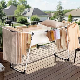 Kledingdroogrek Opvouwbaar Ruimtebesparend Groot Droogoppervlak Voor Kleding Stevig Duurzaam Metalen Frame Gemakkelijk Te Gebruiken En Schoon Te Maken Geschikt Voor Binnen, Balkon, Badkamer, Tuin 56,5x173x96,5cm Wit — thumbnail 5