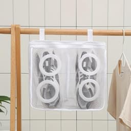 Waszak - Schoenen was tas – Was tassen - Opvouwbaar - Beschermt tegen Vormverlies – Fijnmazig Net – Met Ophanglus – Geschikt voor schoenen en kleding – Herbruikbaar – 28x24.5x8 cm - 2 Stuks - Wit — thumbnail 5