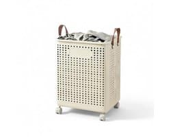 Grote Opvouwbare Wasmand op Wieltjes – Kunstleder – Effen – 55x36x37,7 cm -Melkgeel.