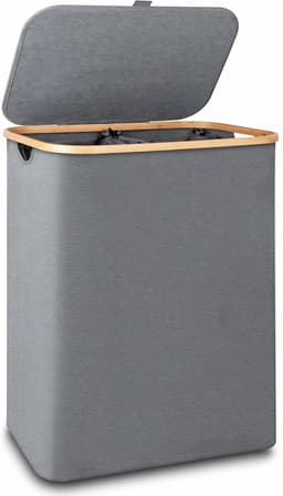 Florixa® Wasmand 2 Vakken - Wasmand - Wassorteerder - Grijs - 40cm x 20cm x 60cm — thumbnail 1
