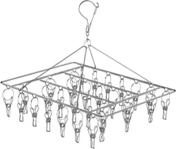 Vouwbaar RVS Droogrek voor Sokken met 46 Clips, Rotatable Haak voor Ondergoed en Wasaccessoires — thumbnail 1