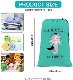Dailygoody - Extra grote waszak - Opvouwbare opbergtas - Duurzaam en handig - Groene zeemeermin - Voor reizen en badkamer - 61×91 cm — thumbnail 3