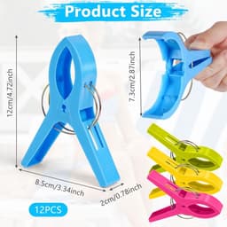 Dailygoody - Grote Wasknijpers - Handdoekklemmen - Duurzaam Plastic - 12 Stuks - Strandhanddoekclips - Voor Zwembad en Wasserij - Handig en Lichtgewic — thumbnail 2