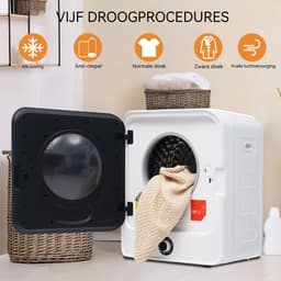 Mini Wasdroger -Compacte Afvoerdroger - Droogkast - Wasdroger - 830W - 5 Programma's - RVS Trommel - Wandmontage - Kleine Ruimtes - 49,5cm - 4,5kg - Wit — thumbnail 4
