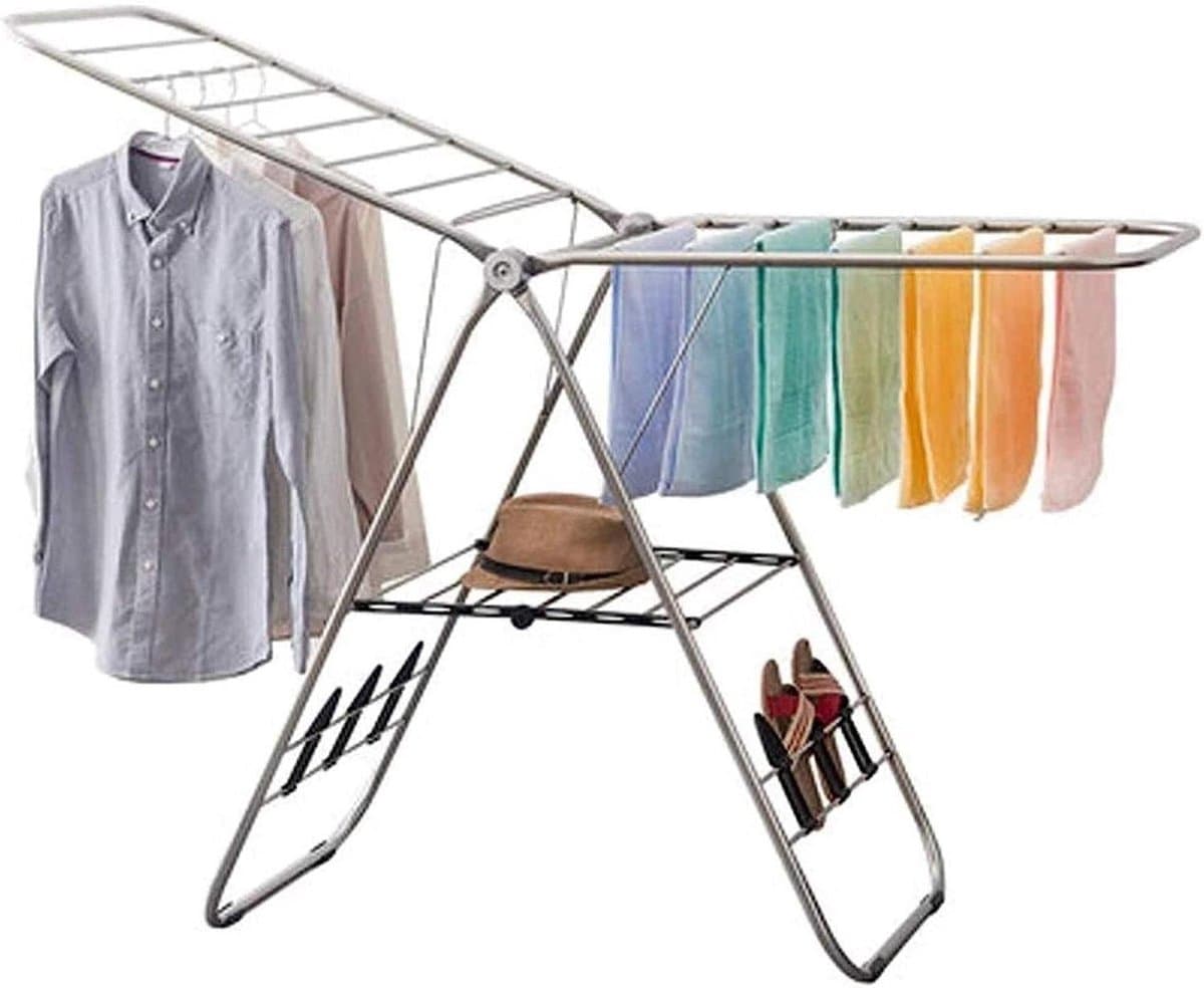 Opvouwbaar droogrek - Kledingdroger rek - Kleding drogen - In hoogte verstelbaar - 163 cm hoog - Zilver — afbeelding 1
