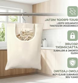 Wasknijperzak 32 x 28 cm in Beige | Handige wasmand voor wasgoed en knijpers — thumbnail 3