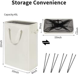 Inklapbare wasmand - Wasmand - Opvouwbare opbergmand - 45 liter - Gebroken wit - Oxford-stof — thumbnail 2